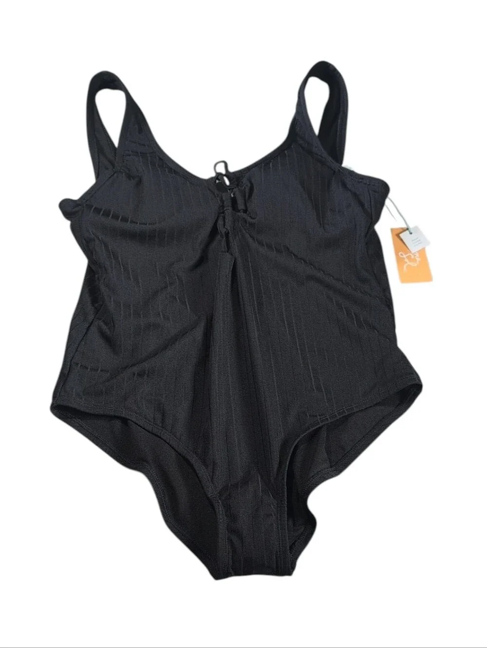 Kona Sol Black Ribbed 1 Piece Swimsuit Size Large